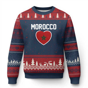 Morocco Heart Flag Ugly Christmas Sweater Patriotic Love Gift for Proud Moroccan TS10 Navy Red Print Your Wear