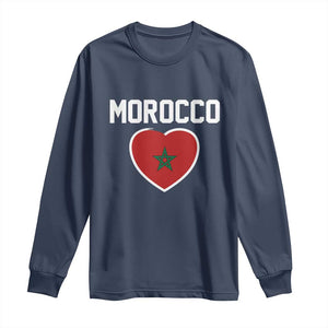 Morocco Heart Flag Long Sleeve Shirt Patriotic Love Gift for Proud Moroccan TS10 Navy Print Your Wear