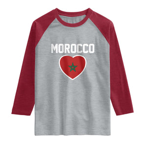 Morocco Heart Flag Raglan Shirt Patriotic Love Gift for Proud Moroccan TS10 Heather Gray Heather Red Print Your Wear