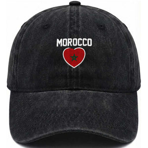 Morocco Heart Flag Washed Cotton Baseball Cap Patriotic Love Gift for Proud Moroccan TS10 Print Your Wear