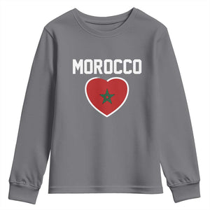 Morocco Heart Flag Youth Sweatshirt Patriotic Love Gift for Proud Moroccan TS10 Charcoal Print Your Wear