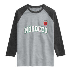 Morocco Moroccan Flag Vintage Pride Raglan Shirt TS10 Heather Gray Heather Charcoal Print Your Wear