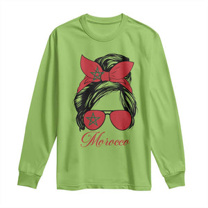 Morocco Girl Long Sleeve Shirt Moroccan Princess Morocco Flag Messy Bun TS10 S Lime Print Your Wear