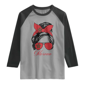 Morocco Girl Raglan Shirt Moroccan Princess Morocco Flag Messy Bun TS10 Sport Gray Black Print Your Wear