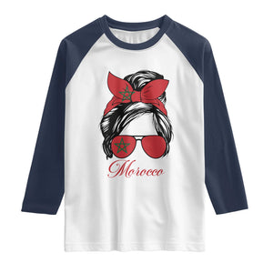 Morocco Girl Raglan Shirt Moroccan Princess Morocco Flag Messy Bun TS10 XS White Navy Print Your Wear