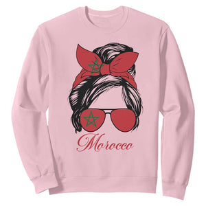 Morocco Girl Sweatshirt Moroccan Princess Morocco Flag Messy Bun TS10 Light Pink Print Your Wear