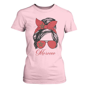Morocco Girl T Shirt For Women Moroccan Princess Morocco Flag Messy Bun TS10 Light Pink Print Your Wear