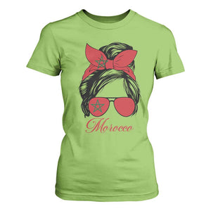 Morocco Girl T Shirt For Women Moroccan Princess Morocco Flag Messy Bun TS10 Lime Print Your Wear