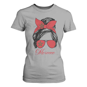 Morocco Girl T Shirt For Women Moroccan Princess Morocco Flag Messy Bun TS10 Sport Gray Print Your Wear