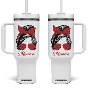 Morocco Girl Tumbler With Handle Moroccan Princess Morocco Flag Messy Bun TS10 One Size: 40 oz White Print Your Wear