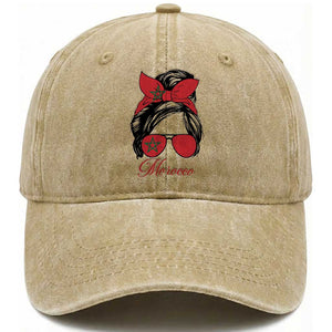 Morocco Girl Washed Cotton Baseball Cap Moroccan Princess Morocco Flag Messy Bun TS10 Print Your Wear