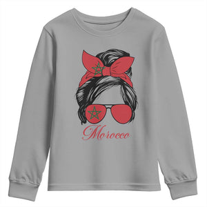 Morocco Girl Youth Sweatshirt Moroccan Princess Morocco Flag Messy Bun TS10 Sport Gray Print Your Wear