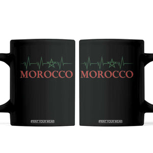 Morocco Coffee Mug Heartbeat Green Star Patriotic Pride Gift for Proud Moroccan TS10 Black Print Your Wear