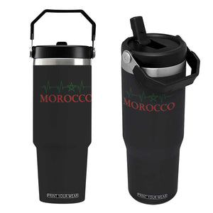Morocco Flip Straw Tumbler Heartbeat Green Star Patriotic Pride Gift for Proud Moroccan TS10 One Size: 30 oz Black Print Your Wear