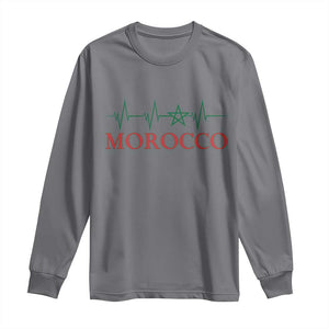 Morocco Long Sleeve Shirt Heartbeat Green Star Patriotic Pride Gift for Proud Moroccan TS10 Charcoal Print Your Wear