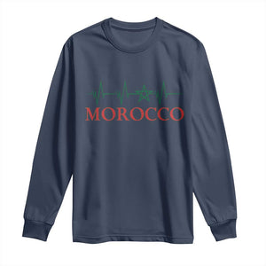 Morocco Long Sleeve Shirt Heartbeat Green Star Patriotic Pride Gift for Proud Moroccan TS10 Navy Print Your Wear