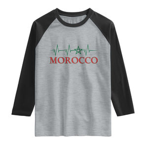 Morocco Raglan Shirt Heartbeat Green Star Patriotic Pride Gift for Proud Moroccan TS10 Heather Gray Black Print Your Wear
