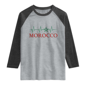 Morocco Raglan Shirt Heartbeat Green Star Patriotic Pride Gift for Proud Moroccan TS10 Heather Gray Heather Charcoal Print Your Wear
