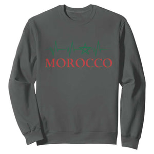 Morocco Sweatshirt Heartbeat Green Star Patriotic Pride Gift for Proud Moroccan TS10 Dark Heather Print Your Wear