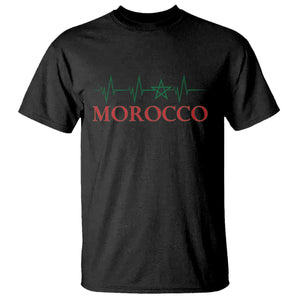 Morocco T Shirt Heartbeat Green Star Patriotic Pride Gift for Proud Moroccan TS10 Black Print Your Wear