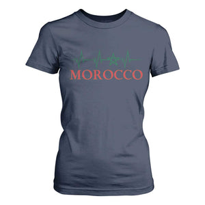 Morocco T Shirt For Women Heartbeat Green Star Patriotic Pride Gift for Proud Moroccan TS10 Navy Print Your Wear