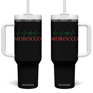 Morocco Tumbler With Handle Heartbeat Green Star Patriotic Pride Gift for Proud Moroccan TS10 One Size: 40 oz Black Print Your Wear