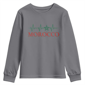 Morocco Youth Sweatshirt Heartbeat Green Star Patriotic Pride Gift for Proud Moroccan TS10 Charcoal Print Your Wear