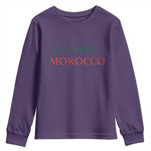 Morocco Youth Sweatshirt Heartbeat Green Star Patriotic Pride Gift for Proud Moroccan TS10 Purple Print Your Wear