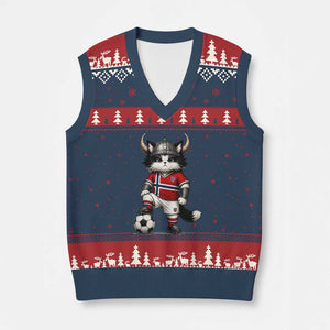 Norway Soccer Fan V-Neck Knit Sweater Vest Cute Viking Cat Norwegian Flag Nordic Football Lovers TS10 Navy Red Print Your Wear