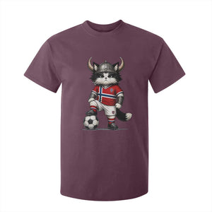 Norway Soccer Fan T Shirt For Kid Cute Viking Cat Norwegian Flag Nordic Football Lovers TS10 Maroon Print Your Wear