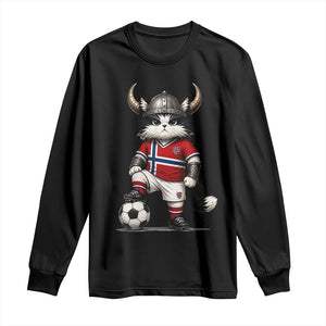 Norway Soccer Fan Long Sleeve Shirt Cute Viking Cat Norwegian Flag Nordic Football Lovers TS10 Black Print Your Wear