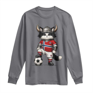 Norway Soccer Fan Long Sleeve Shirt Cute Viking Cat Norwegian Flag Nordic Football Lovers TS10 Charcoal Print Your Wear