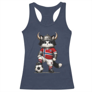 Norway Soccer Fan Racerback Tank Top Cute Viking Cat Norwegian Flag Nordic Football Lovers TS10 Navy Print Your Wear