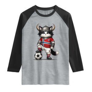 Norway Soccer Fan Raglan Shirt Cute Viking Cat Norwegian Flag Nordic Football Lovers TS10 Heather Gray Black Print Your Wear