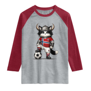 Norway Soccer Fan Raglan Shirt Cute Viking Cat Norwegian Flag Nordic Football Lovers TS10 Heather Gray Heather Red Print Your Wear