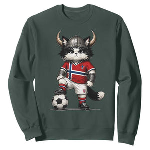 Norway Soccer Fan Sweatshirt Cute Viking Cat Norwegian Flag Nordic Football Lovers TS10 Dark Forest Green Print Your Wear