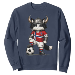 Norway Soccer Fan Sweatshirt Cute Viking Cat Norwegian Flag Nordic Football Lovers TS10 Navy Print Your Wear