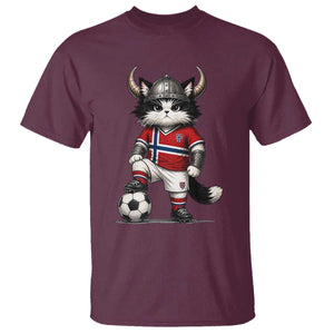 Norway Soccer Fan T Shirt Cute Viking Cat Norwegian Flag Nordic Football Lovers TS10 Maroon Print Your Wear