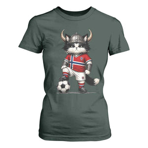 Norway Soccer Fan T Shirt For Women Cute Viking Cat Norwegian Flag Nordic Football Lovers TS10 Dark Forest Green Print Your Wear
