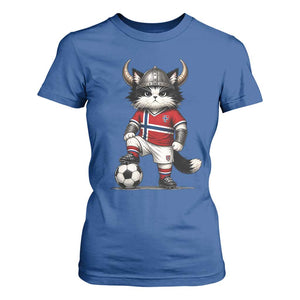 Norway Soccer Fan T Shirt For Women Cute Viking Cat Norwegian Flag Nordic Football Lovers TS10 Royal Blue Print Your Wear