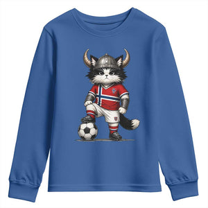 Norway Soccer Fan Youth Sweatshirt Cute Viking Cat Norwegian Flag Nordic Football Lovers TS10 Royal Blue Print Your Wear