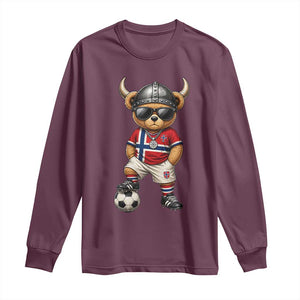 Norway Soccer Fan Long Sleeve Shirt Cool Viking Bear Nordic Football Norwegian Flag TS10 Maroon Print Your Wear