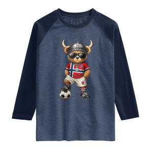 Norway Soccer Fan Raglan Shirt Cool Viking Bear Nordic Football Norwegian Flag TS10 Heather Denim Navy Print Your Wear