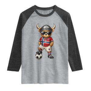 Norway Soccer Fan Raglan Shirt Cool Viking Bear Nordic Football Norwegian Flag TS10 Heather Gray Heather Charcoal Print Your Wear
