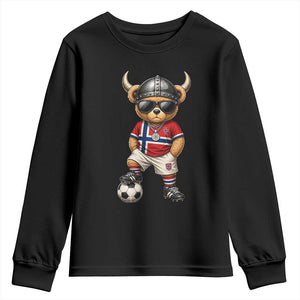 Norway Soccer Fan Youth Sweatshirt Cool Viking Bear Nordic Football Norwegian Flag TS10 Black Print Your Wear