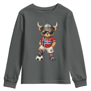 Norway Soccer Fan Youth Sweatshirt Cool Viking Bear Nordic Football Norwegian Flag TS10 Dark Heather Print Your Wear