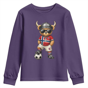 Norway Soccer Fan Youth Sweatshirt Cool Viking Bear Nordic Football Norwegian Flag TS10 Purple Print Your Wear