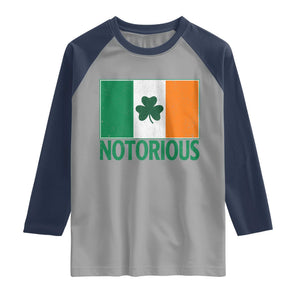 Irish Pride Boxing Fighting Notorious Raglan Shirt Vintage Ireland Flag Irish Retro Throwback TS10 Sport Gray Navy Print Your Wear
