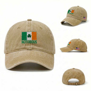 Irish Pride Boxing Fighting Notorious Washed Cotton Baseball Cap Vintage Ireland Flag Irish Retro Throwback TS10 Washed Cap Universal Fit Khaki Print Your Wear
