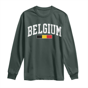 Vintage Belgium Flag Graphic Long Sleeve Shirt Belgian Pride Patriotic Gift TS10 S Dark Forest Green Print Your Wear